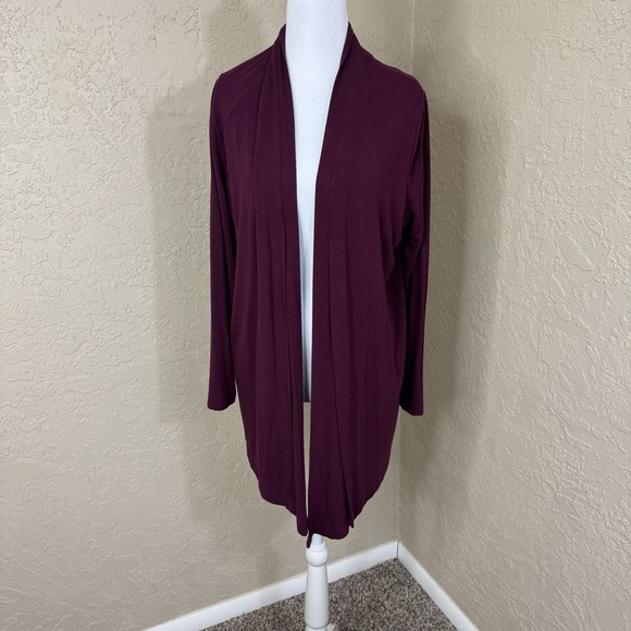 Chico's Sweaters - Chico's Open Cardigan Drapey Double Layer Front Burgundy Lightweight Sz 1 Medium